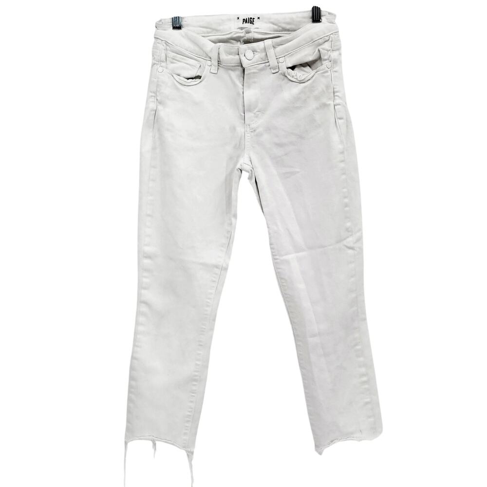 PAIGE Skyline Skinny Crop Frayed Raw Edge Hem White Jeans Women's Size 27